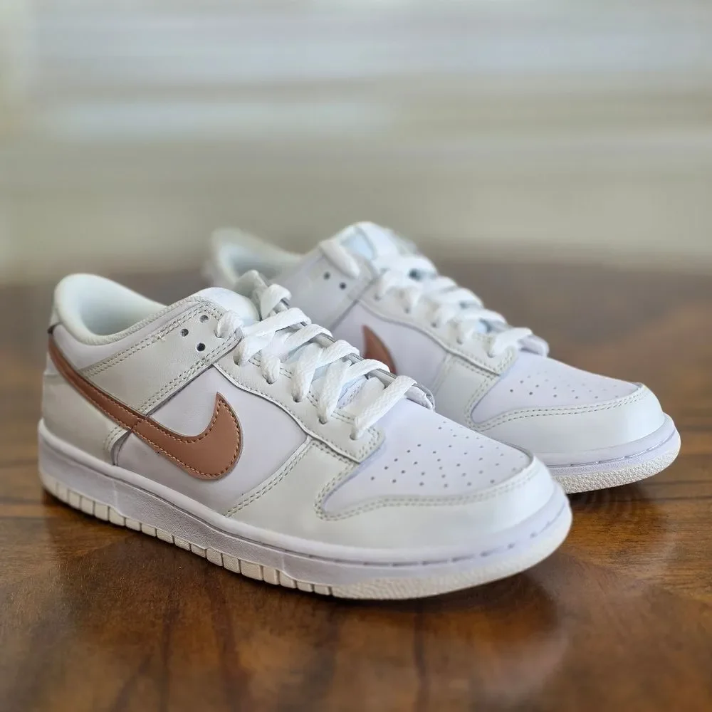 Nike Dunk Low White Pink Metallic Bronze Women's Shoe's Size 8.5 New DH9765-100